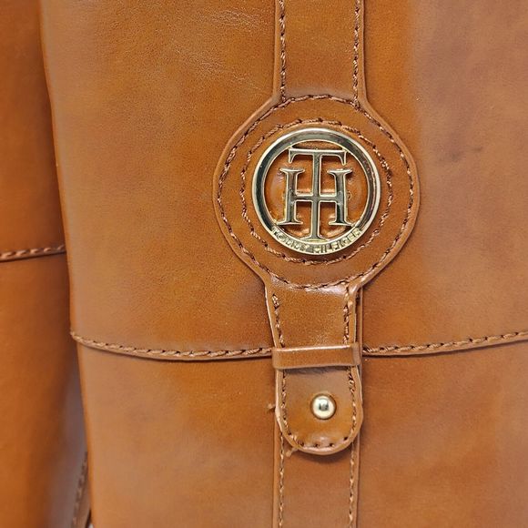 Tommy Hilfiger Riding Boots Womens 5 Tan Brown Knee High Logo Spell Out Shoes - Picture 4 of 9